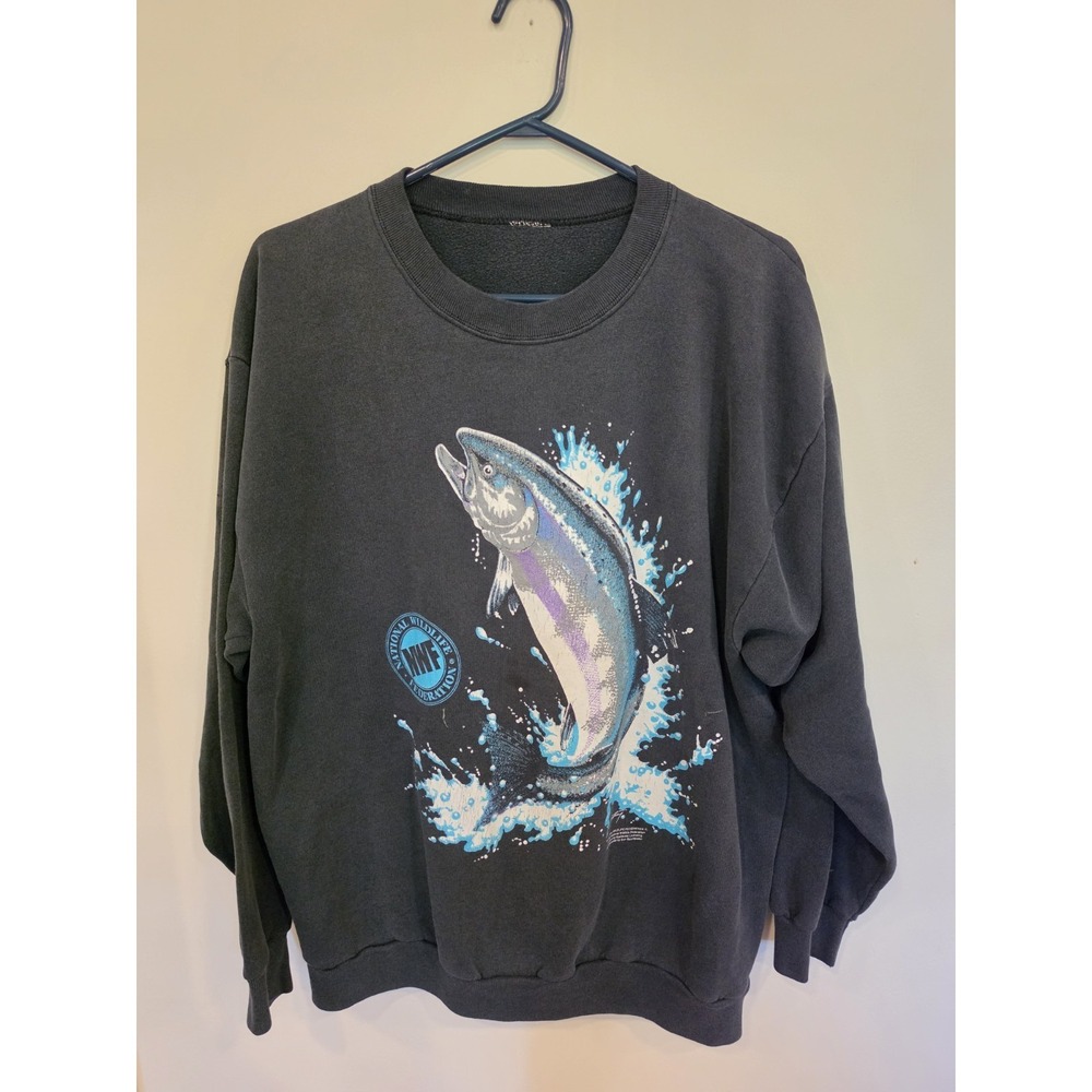 Vintage 1990 National Wildlife Federation Salmon Graphic Sweatshirt NWF Medium